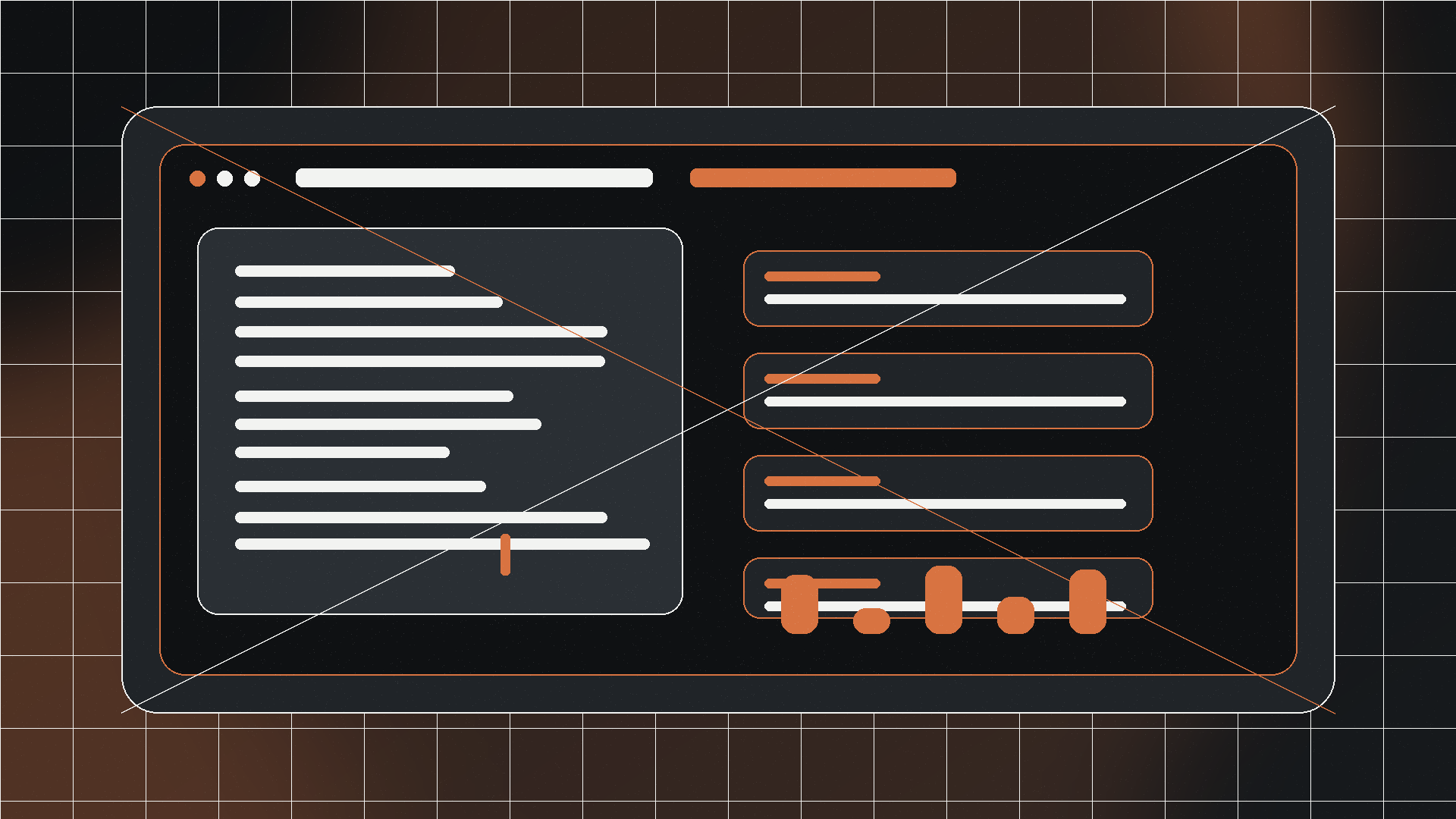 Abstract Jivaro OS-style AutoQuill live session dashboard with typing progress panels and orange glow.