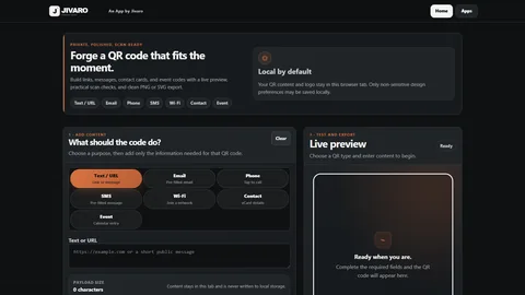 Custom QR Code Generator interface with content types, styling controls, and live preview
