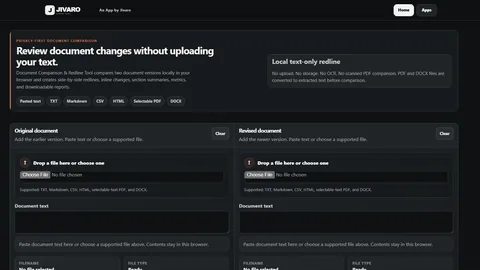 Document Comparison and Redline Tool interface with original and revised text panels