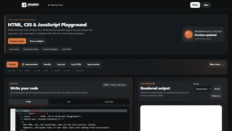 HTML CSS and JavaScript Playground with code editors and rendered preview