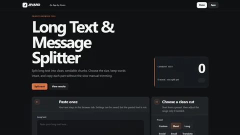 Long Text and Message Splitter interface with text input and segment controls