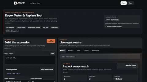 Regex Tester and Replace Tool with expression builder, live results, and match inspection
