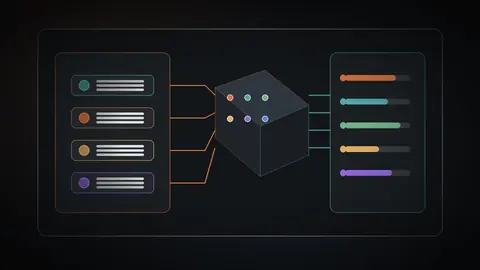 A dark AI evaluation control room with workflow inputs, a model engine, risk gates, and measurable scorecards.