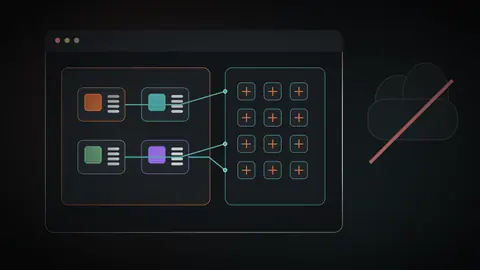 A dark browser workspace processing files and compute on the local device while a blocked cloud sits outside the workflow.