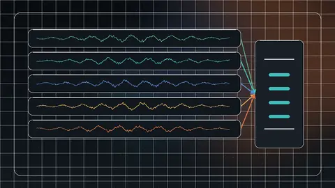 Five differently shaped audio waveforms converging on one controlled loudness target in a browser processing console.