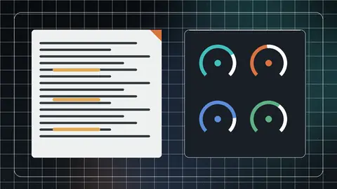 A draft page paired with readability gauges, repetition signals, sentence-density metrics, and an editorial review dashboard.