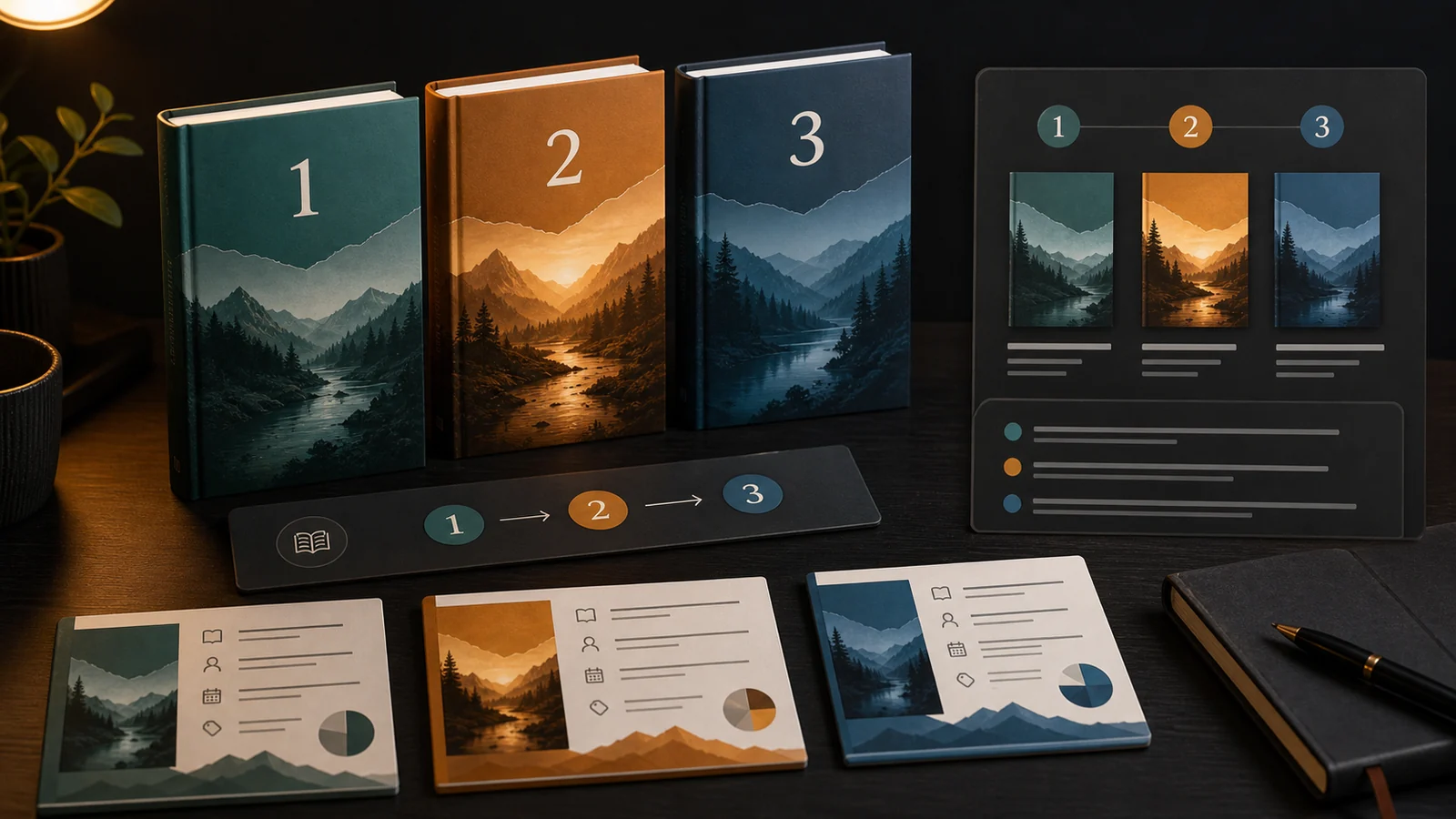 Coordinated book covers organized into a reading order and unified self-publishing series listing