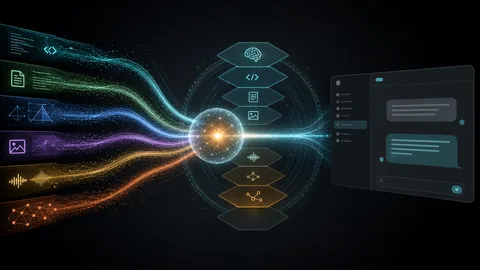 Specialized AI model paths converging into one unified reasoning and chat workspace