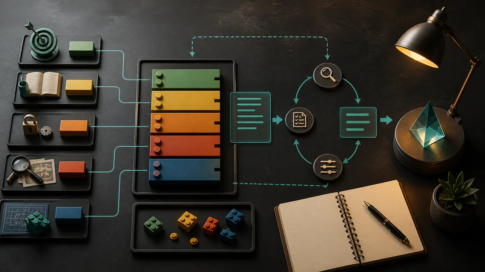 Structured prompt assembled from goal, context, constraints, examples, and output format before evaluation