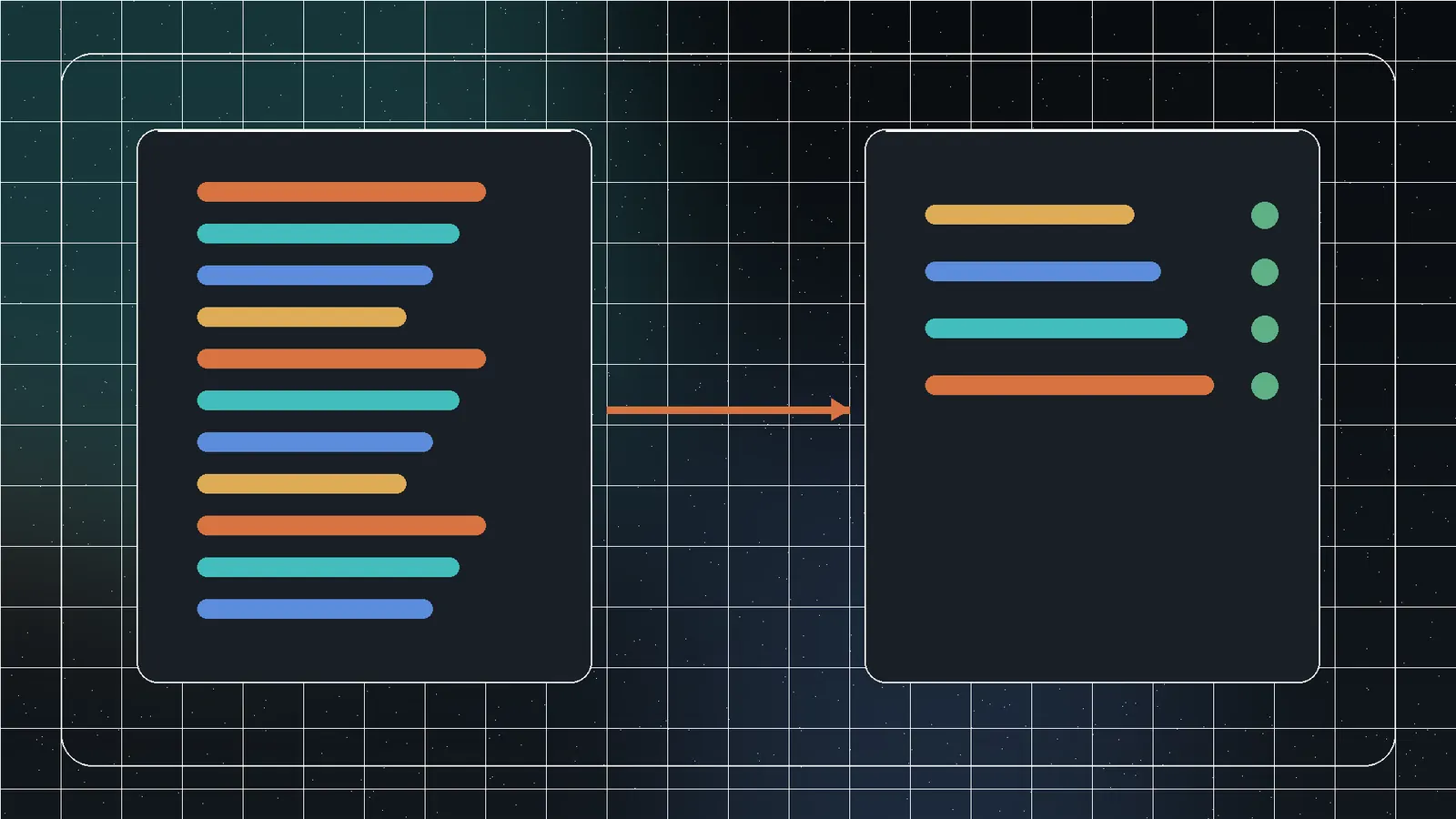 A messy list of duplicated and inconsistently formatted rows flowing into a stable, normalized, uniquely sorted result.