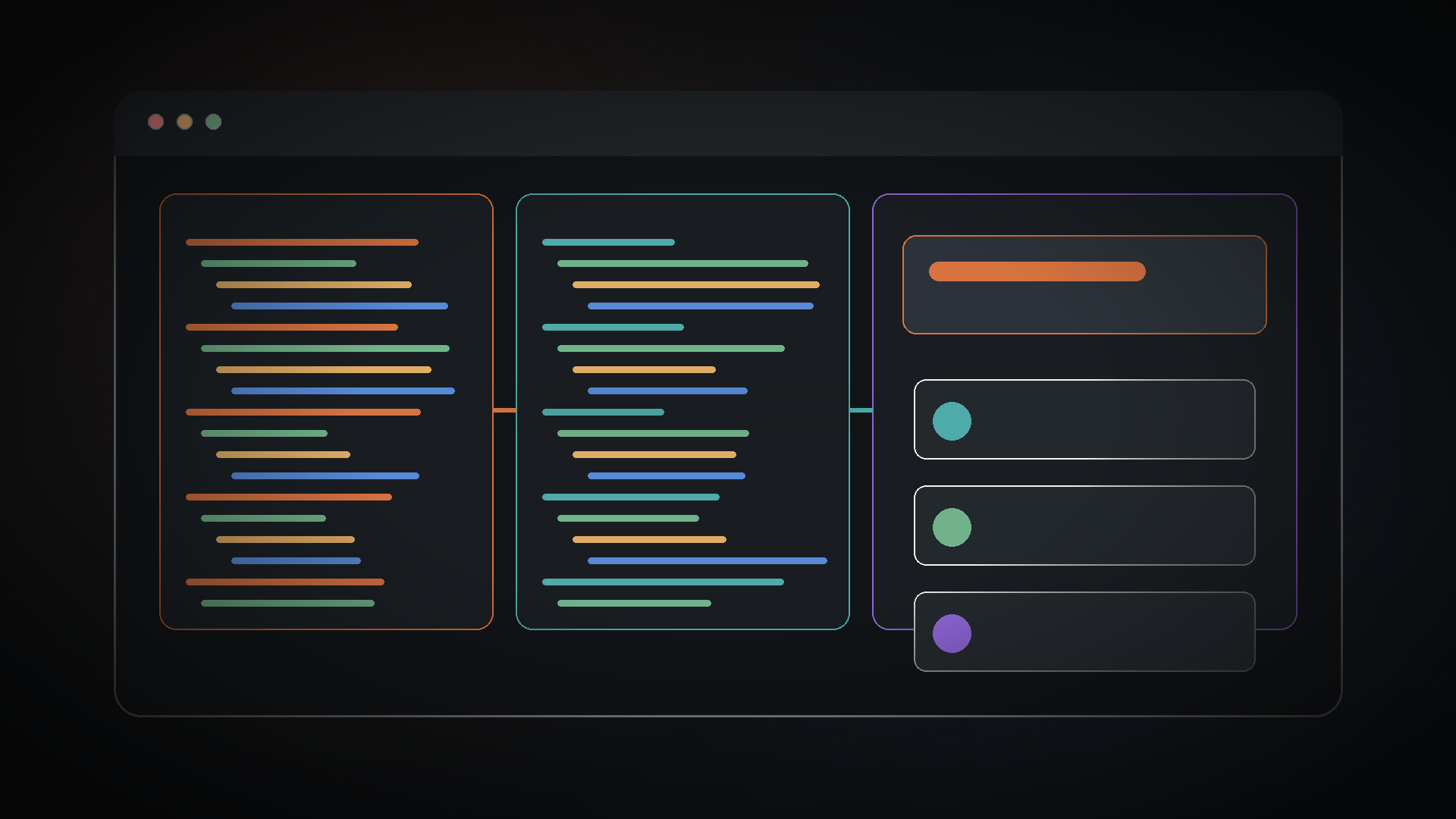 A dark browser development workspace with HTML, CSS, and JavaScript editors connected to a live responsive preview.