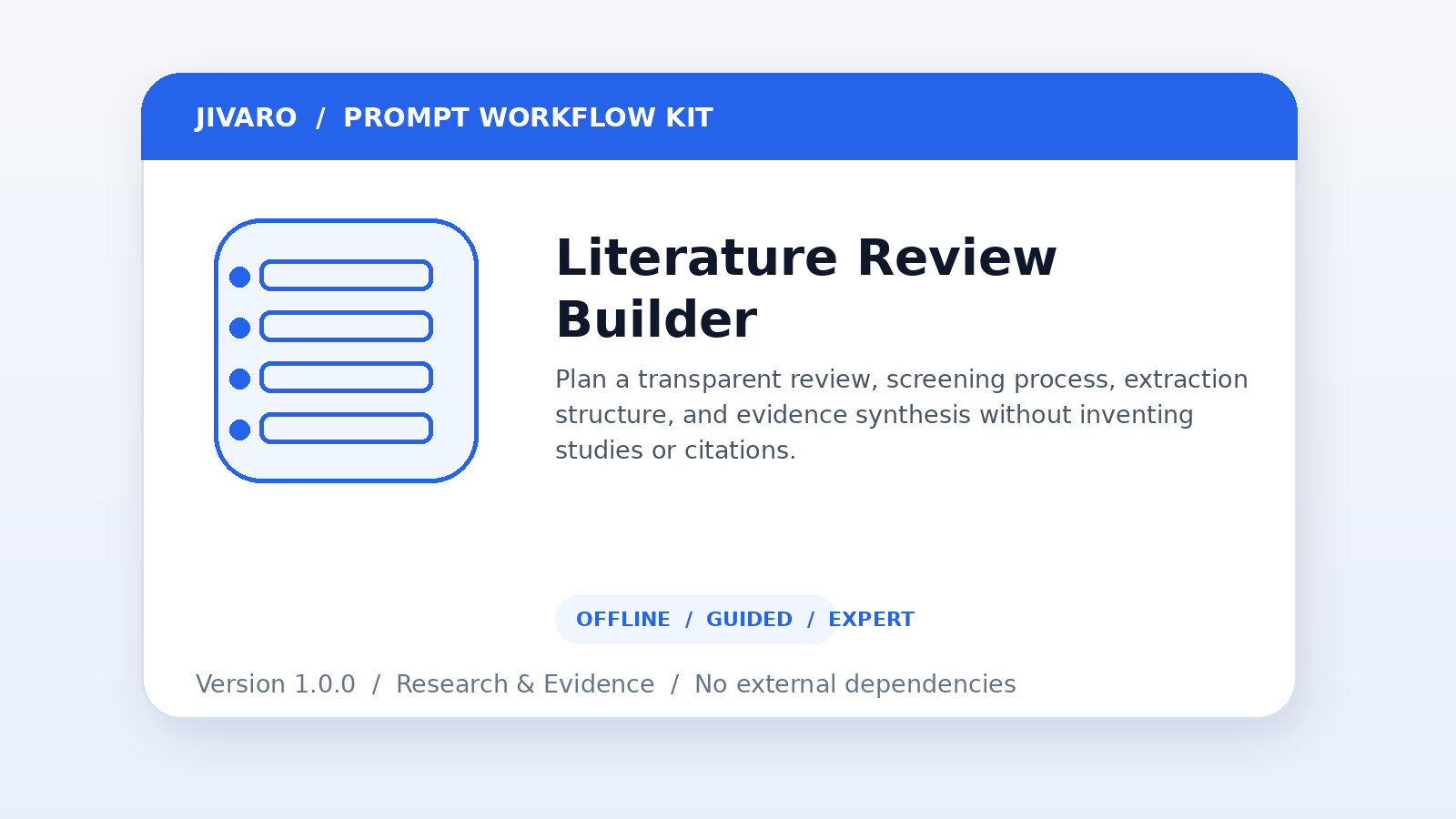 Systematic Literature Review and Evidence Matrix Builder product preview
