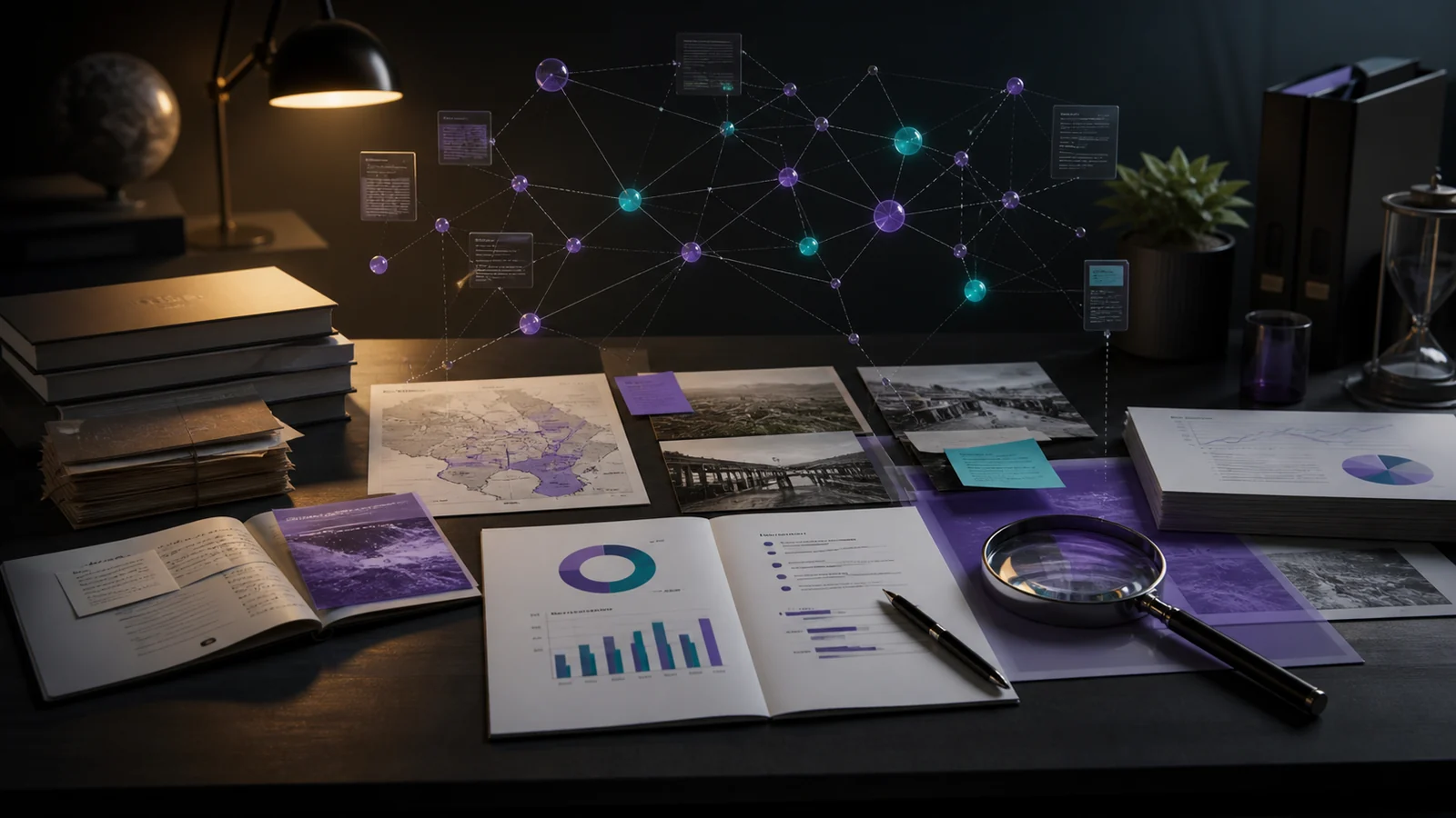Kadomony research workspace with connected evidence, sources, analysis, and synthesis